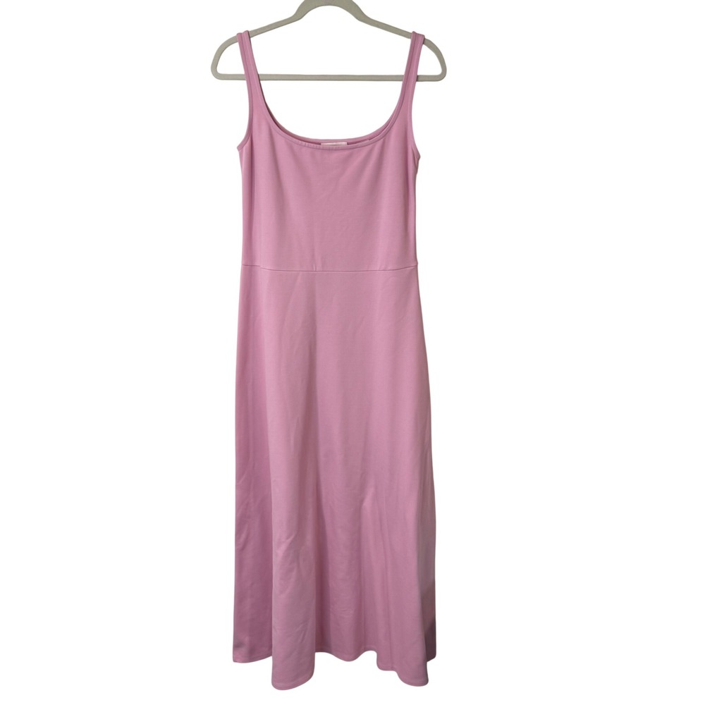 Marcella Womens Midi Dress Med Pink Sleeveless Ponte Knit Scoop Neck A-Line